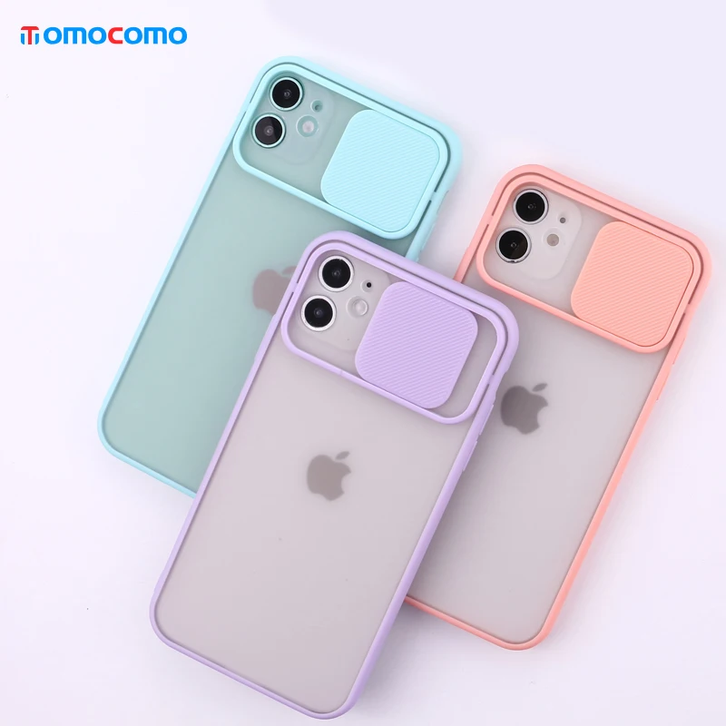 

Sliding Camera Lens Protection Phone Case For iPhone 11 12 Pro Max Mini XS XR X 7 8P Transparent Plain Candy Color Cover Shell