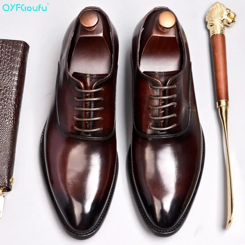QYFCIOUFU/мужские кожаные туфли на шнуровке Деловые модельные Мужские брендовые из