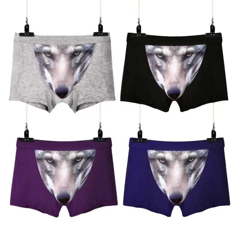 3PCS Wolf Panties Cartoon Boxer Shorts Men Boxers Breathable 3D Funny Halloween Underwear Cotton Pouch Sexy Men's Underpants