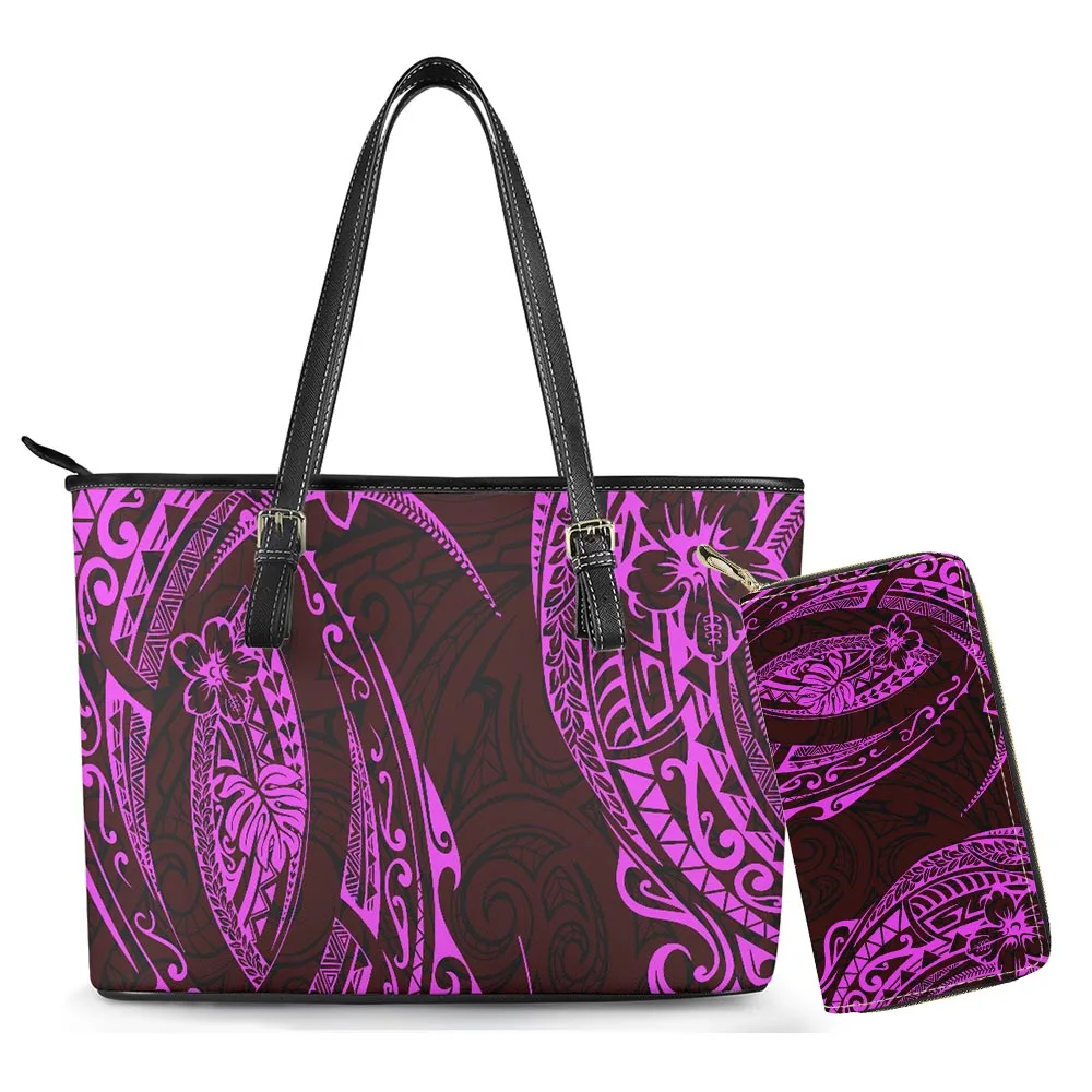 

Hyccool Women's Handbag Polynesian Tribal Hawaii Flower Turtle Printed Women's Bags Pu Leather Luxury Hand Tote Clutch Bag