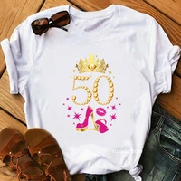2022 50th birthday queen graphic print tshirt women crown high shoes lips t shirt femme harajuku shirt t shirt female streetwear