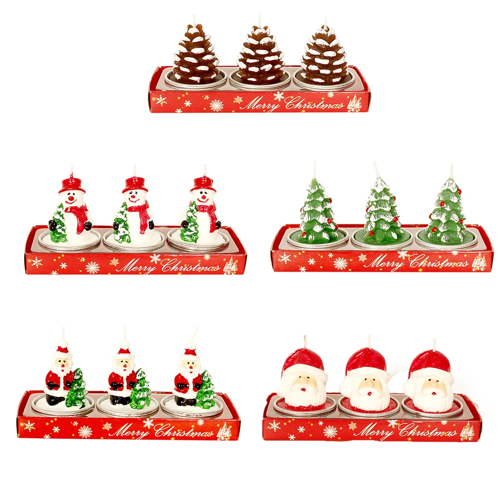 Рождественские свечи 3 шт./компл. парафиновые в виде соснового конуса для