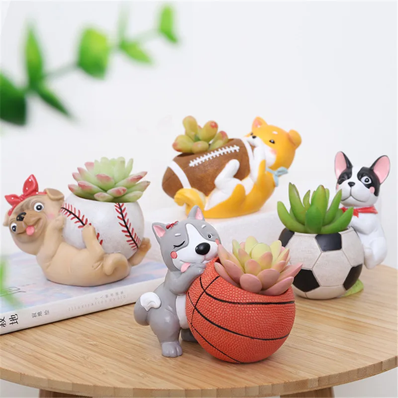 

Пёс из мультфильма Футбол цветок ящик для комнатных растений, ваза животных Баскетбол горшок для суккулентов смолы творческий горшка стол украшения подарок на день рождения