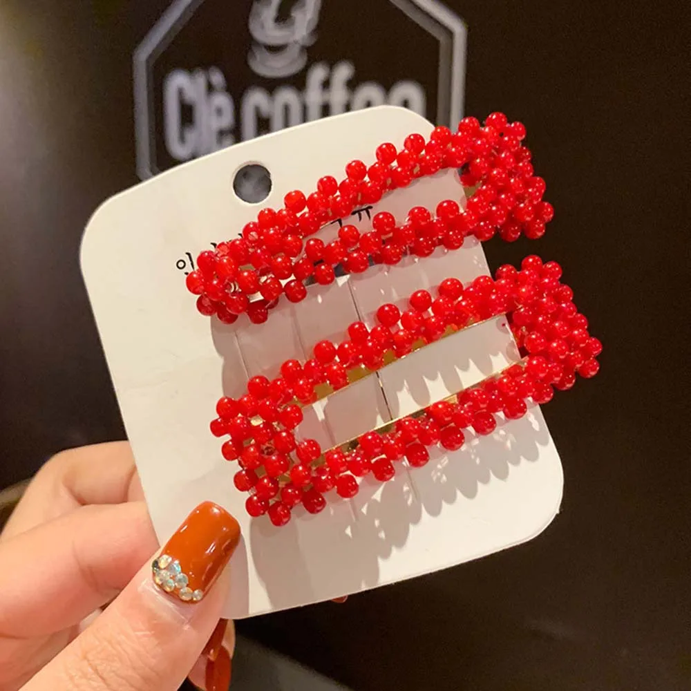 Модные красные жемчужные заколки для волос металлические Женские Элегантные