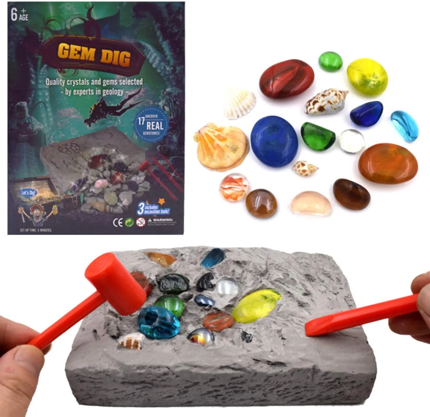 Mega Gem Dig Kit Great Science Gemology Mining Gift Kids игрушки для раскопок научный подарок любителей