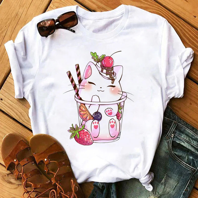 

Cute Women's T-shirt Women Streetwear Panda Graphic Tees Fashion Milk Tea Printed Women Tops Funny Vintage Casual Female Tshirt