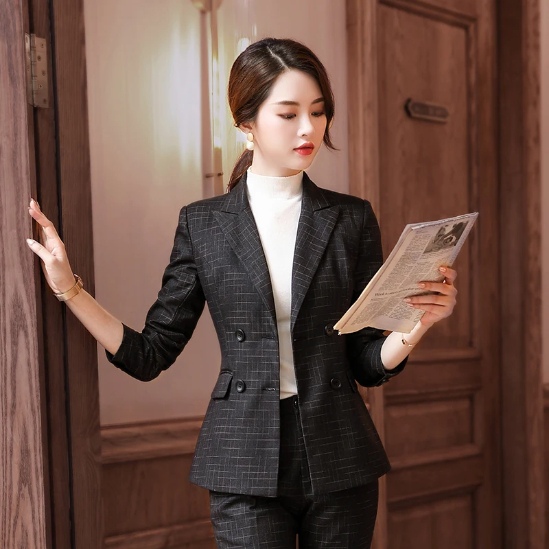 Женский брючный костюм блейзер в клетку деловой для офиса | Женская одежда