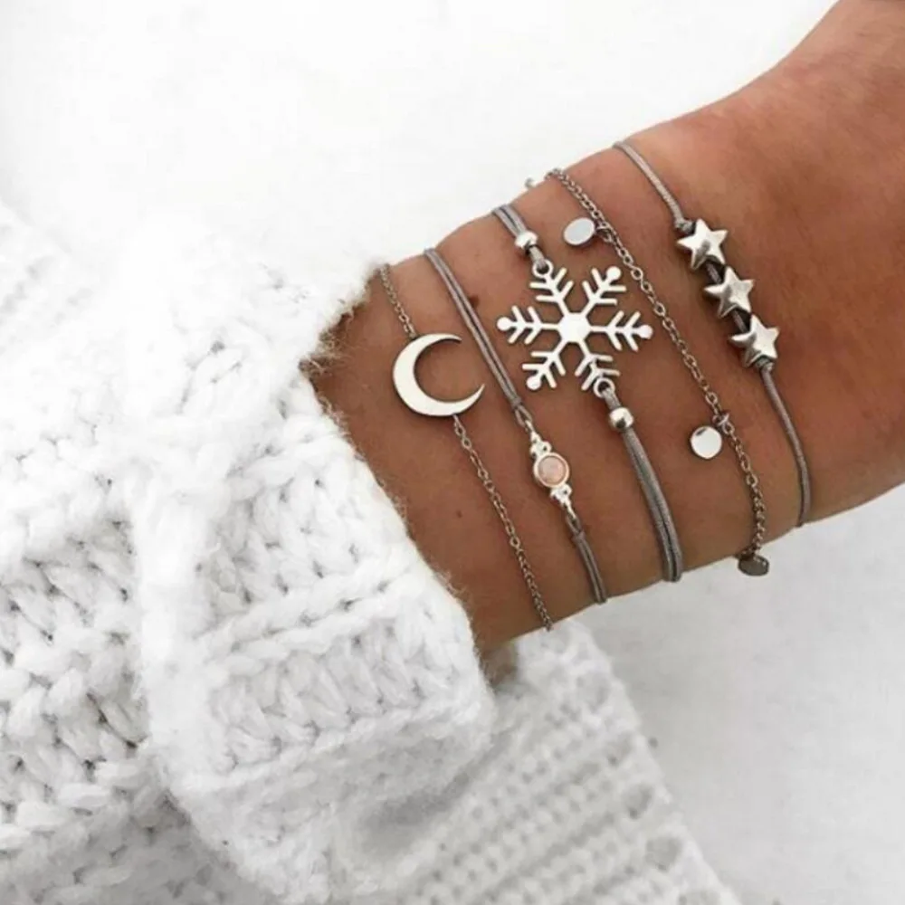 

New women Bracelet Set snowflake Opal Bracelet women's fashion five pointed star disc crescent