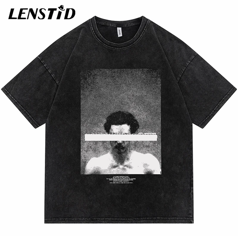 

Футболка LENSTID мужская с коротким рукавом, вареная тенниска с графическим принтом в стиле хип-хоп, уличная одежда в стиле Харадзюку, повседневные хлопковые топы, на лето
