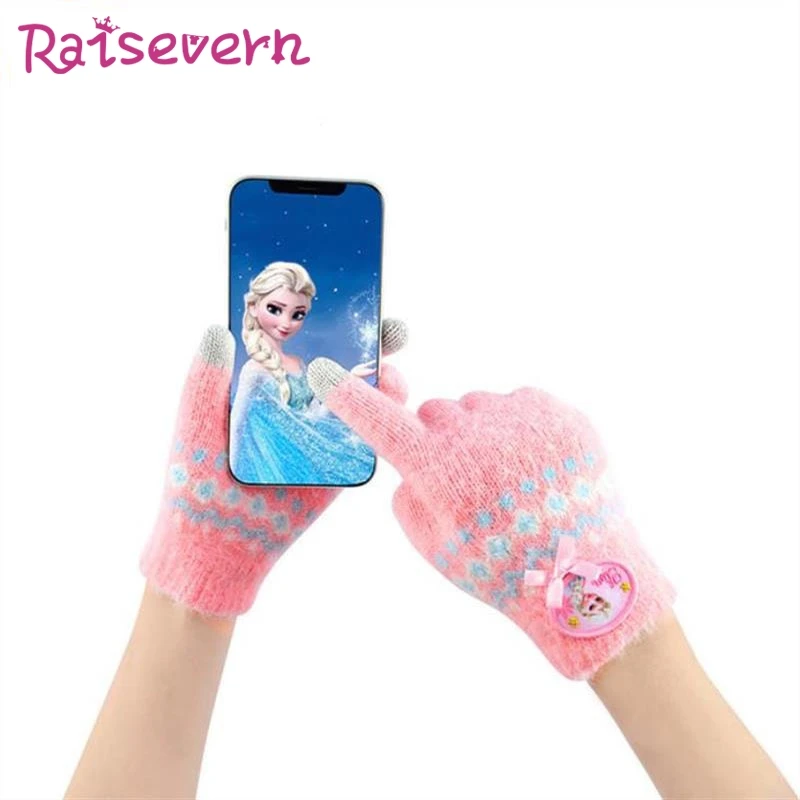 Raisvern/теплые перчатки принцессы с бантом для девочек зимние вязаные мягкие