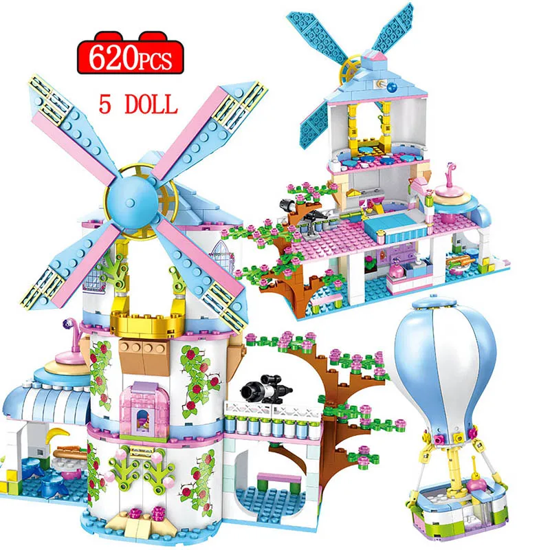 Конструктор замок мечты принцессы ветряная мельница воздушный шар строительные