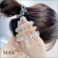 accmax 3pcsset women gold silver color telephone wire pearl twist braided rubber spiral shape elastic hair band hair ties