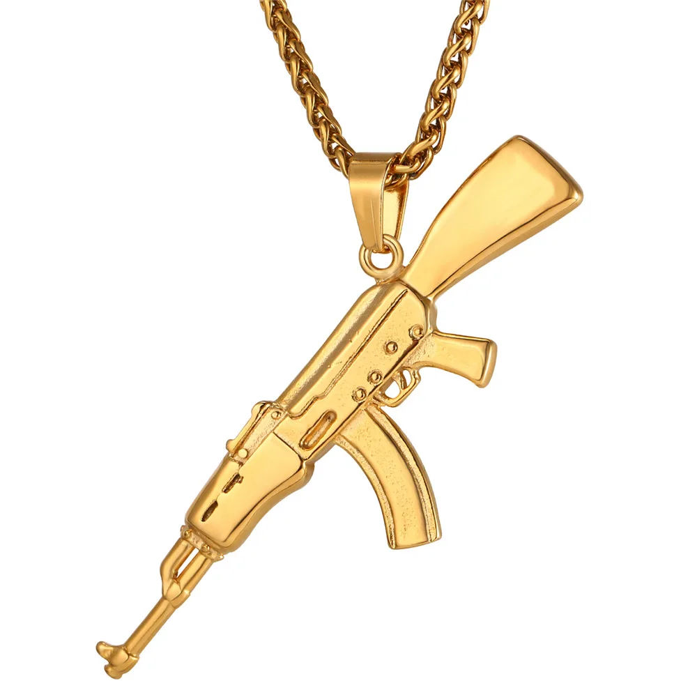 

Collare AK47 Rifle GUN Necklace 316L Stainless Steel Weapon Jewelry Black Color Hippie Men Bike Military Machine Necklace P851