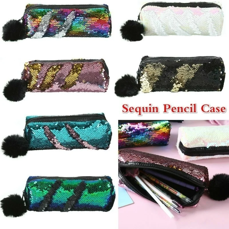 

Reversible Sequin Pencil Case for Girls School Supplies Pencil Box Storage Bag