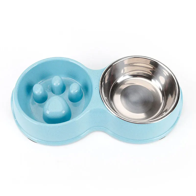 dog bowl Медленный питатель миска для маленьких средних собак кошек, миска для воды из нержавеющей стали с нескользящей, двойная миска станция для кормления домашних животных для щенков - Цвет: dog bowl