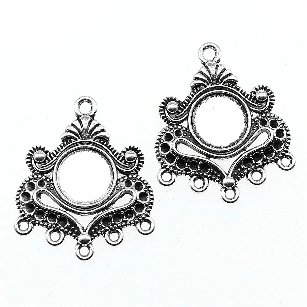 

10pcs 31x26mm Porous Earring Connector For Jewelry Making Antique Silver Color Fit 10mm Cabochon