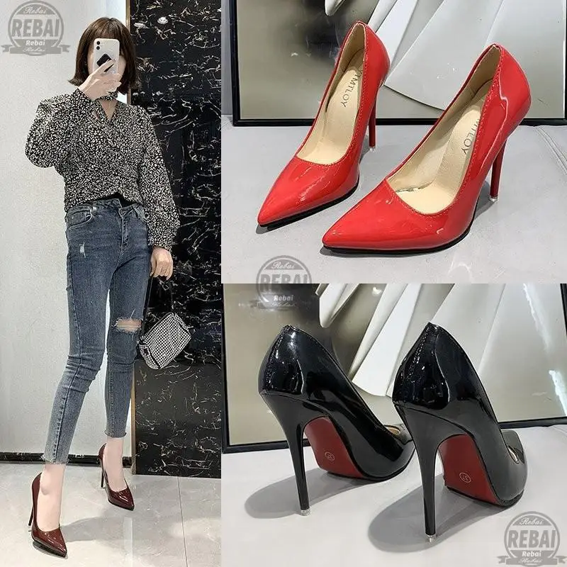 

Женские офисные туфли, привлекательные туфли на очень высоком каблуке, с острым носком, однотонные туфли на тонком высоком каблуке-шпильке, ...