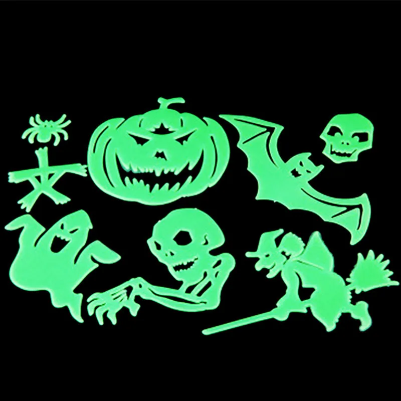 Хэллоуинский светящийся стикер - Креативная забавная ведьма, светящаяся тыквенная лампа, ужасный скелет, флуоресцентный декор.