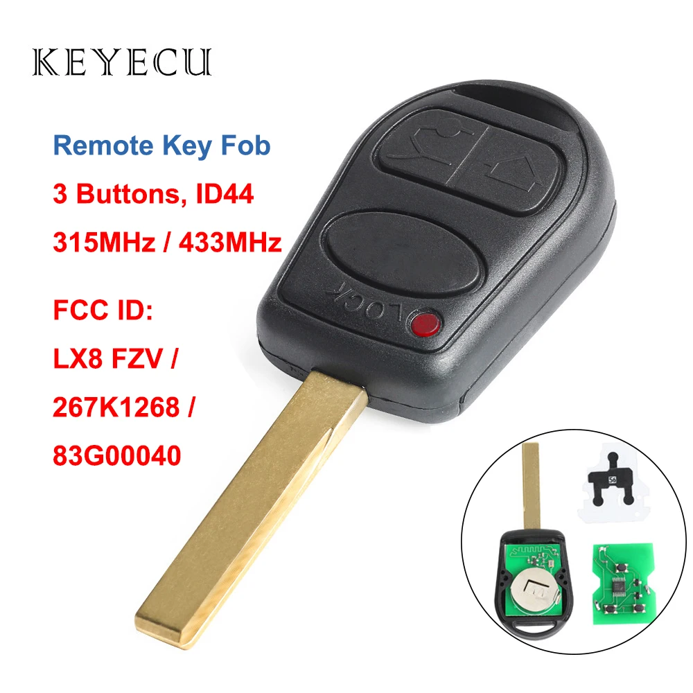 Keyecu Remote Car Key Fob 3 Buttons 315/433MHz ID44 for Range Rover 2002 2003 2004 2005 2006 Sport FCC ID: LX8FZV | Автомобили и
