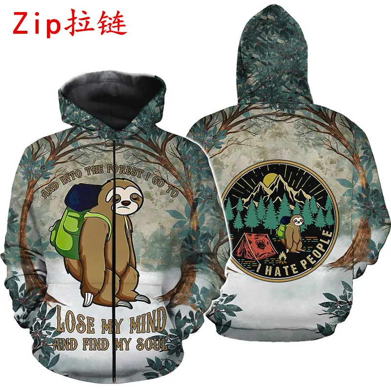 

Sloth Camping 3D All Over Printed Shirts for Men and Women Autumn Winter Casual Sweatshirt Hip Hop Zip Hoodie