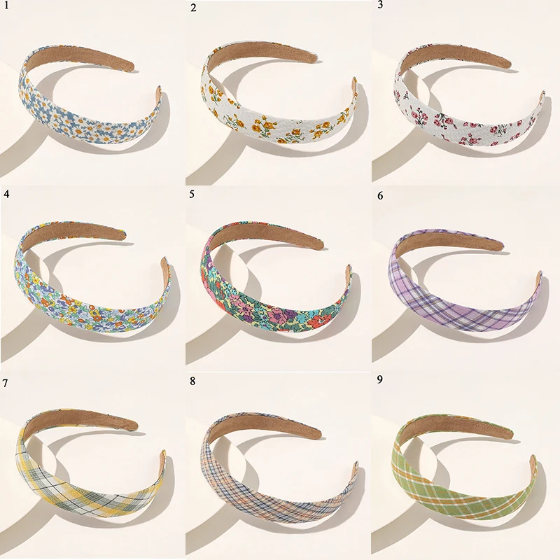 

Women Floral Striped Plaids Print Headband Plastic 1Pcs Hair Accessories Head Hoop Sweet Wide Hair Hoop Hairband Free Shipping