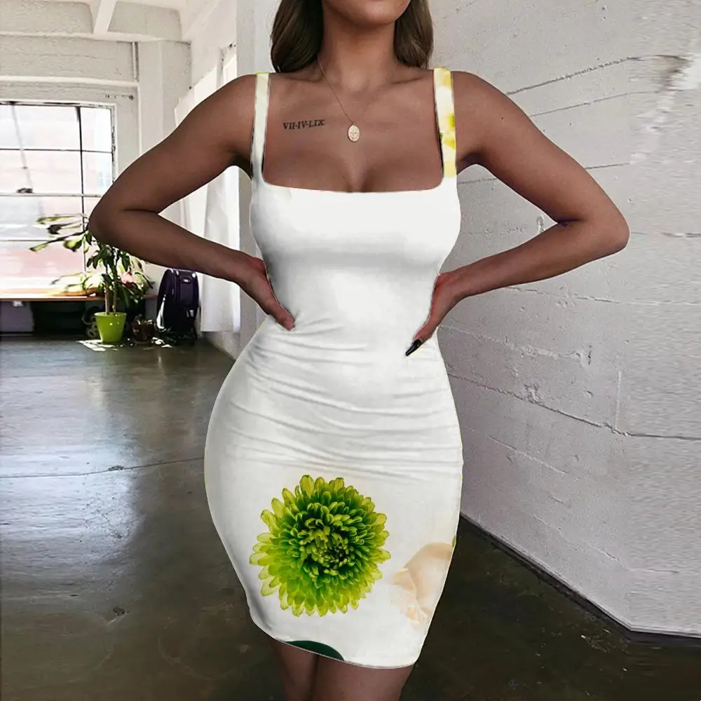 

KYKU Flowers Dress Women Art Ladies Dresses Street 3d Print White Bodycon Dress Womens Clothing Plus Size Vintage Korean Style