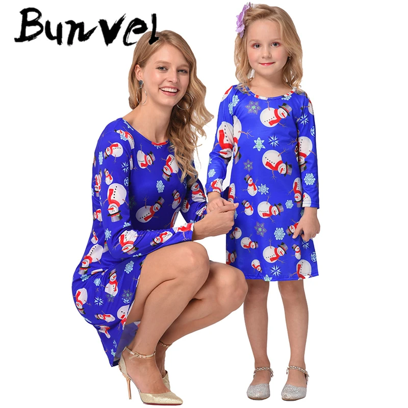 Bunvel/рождественские Семейные платья для мамы и дочки 3 цвета платье с принтом