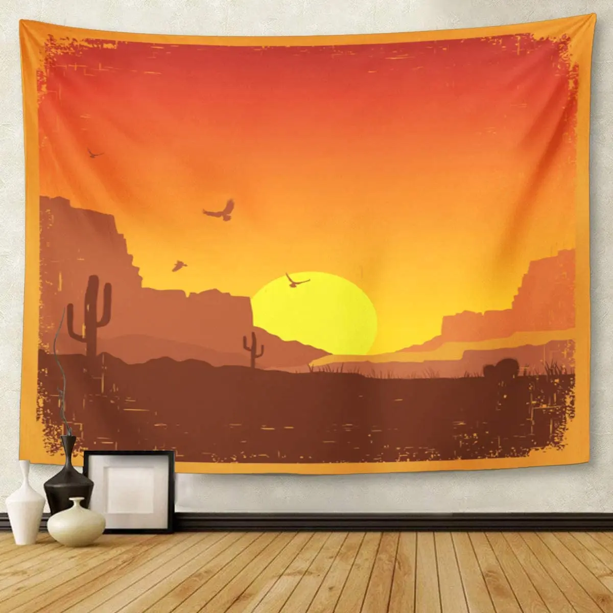 Техасский американский Дикий Западная пустыня на старом закате пейзаж кактус