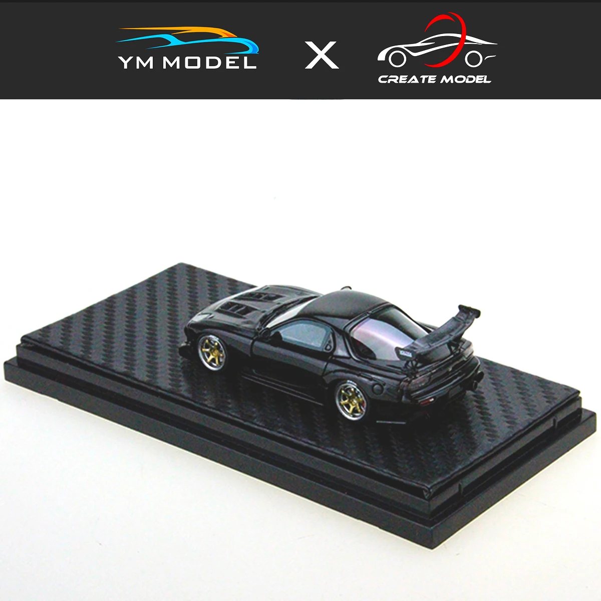 

YM & CREATE 1/64 Die-cast Resin Model Car Mazda RX7 Black Gold Sticker Collection Display Gifts