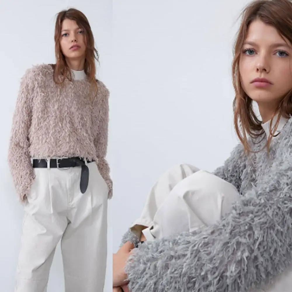 2019 ZA женский свитер модный новый осенний и зимний с эффектом перьев богемный