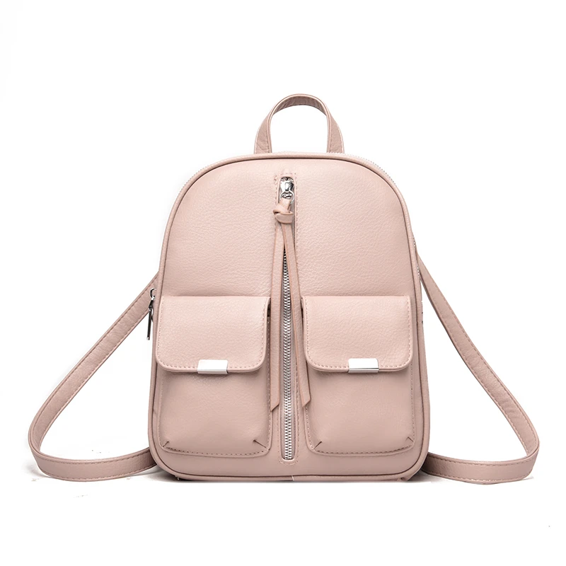 

Backpack Women2021 Counter Genuine PU Leather College Student School Bag Daily Work Back Pack Quality Solid Color Female Package