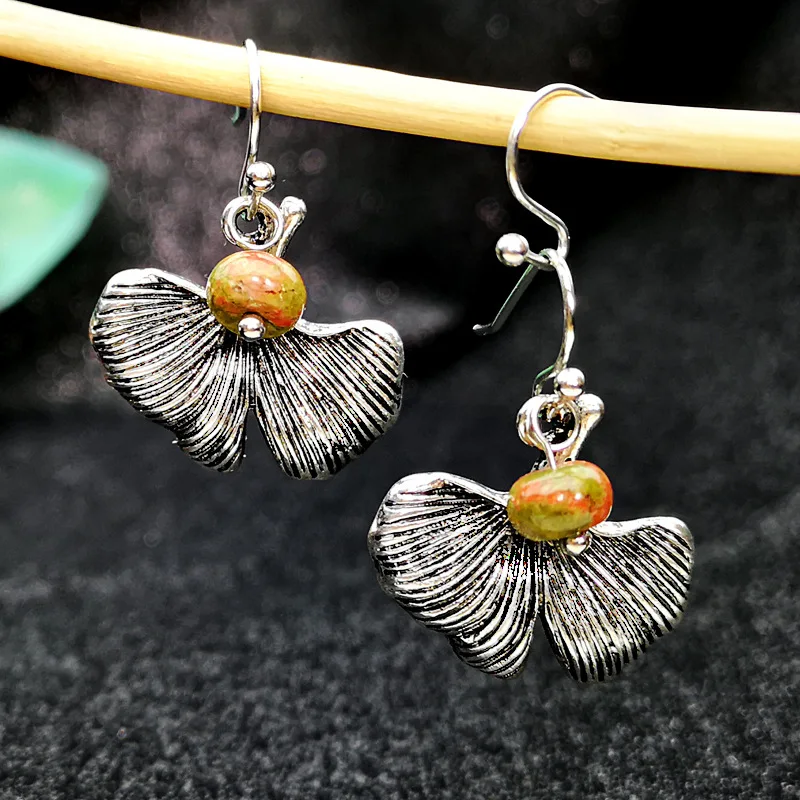 

Boho Tribal Ginkgo Biloba Leaf Earrings Women's Colorful Stone Beads Cute Dangle Earrigns for Women Vintage Pentientes Z4D285