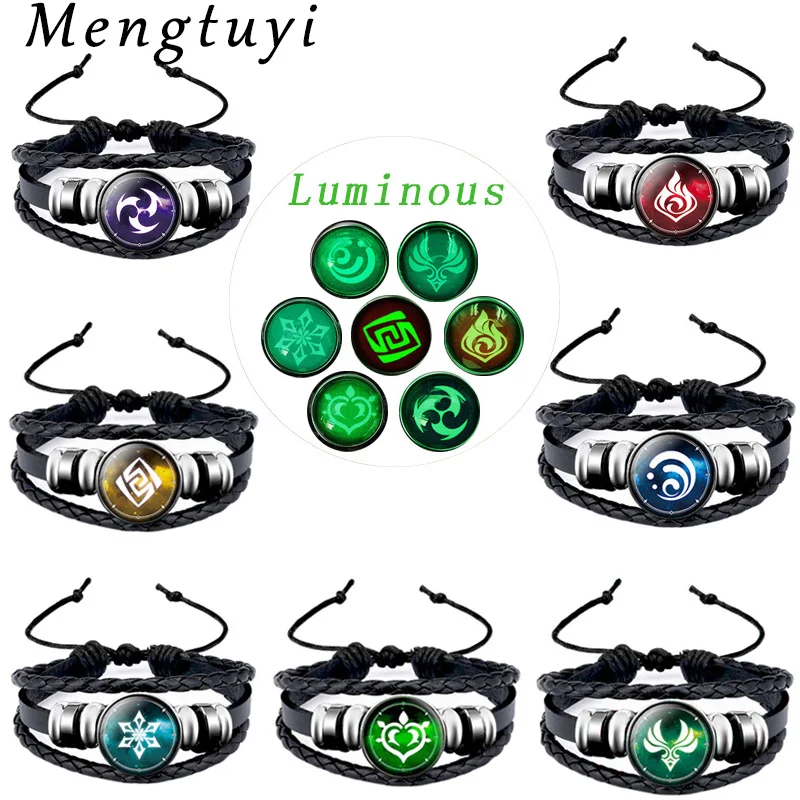 

Genshin Impact Game Cosplay Prop Eye of God Water Wind Thunder Fire Rock Ice Element Bracelet Jewelry Accessories Black Bangle