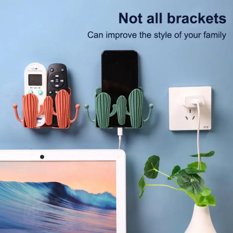 

1PCS Wall Mounted Organizer Box Cactus TV Remote Control Storage Mounted Phone Plug Wall Holder Charging Multifunction Hooks