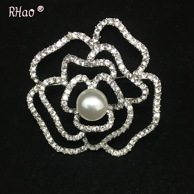 RHao New Natural pearl brooch corsage classic hollow crystal camellia birthday present | Украшения и аксессуары