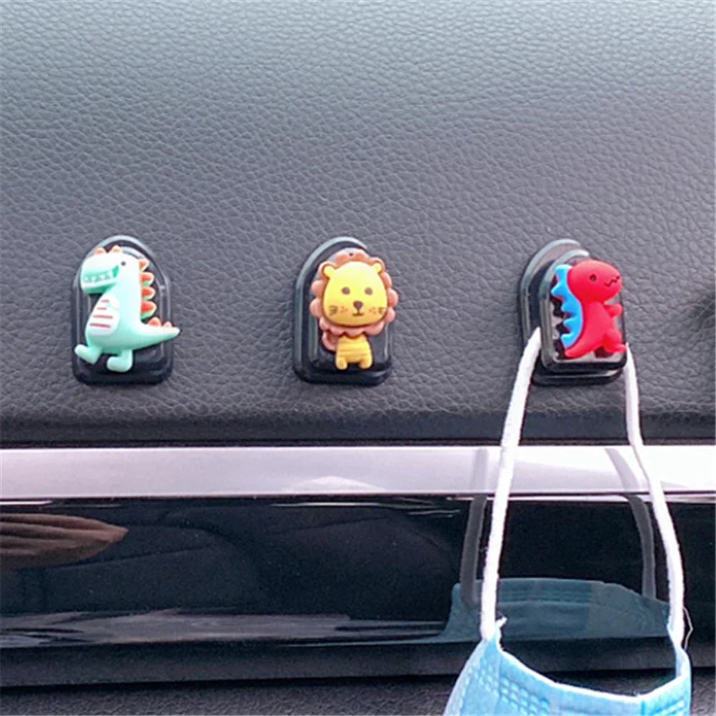 

5Pcs Cute Cartoon Car Hooks Adhesive Plastic Car Hook Organizers Car Back Seat Hooks for Charging Cables Keys Wallets Handbags