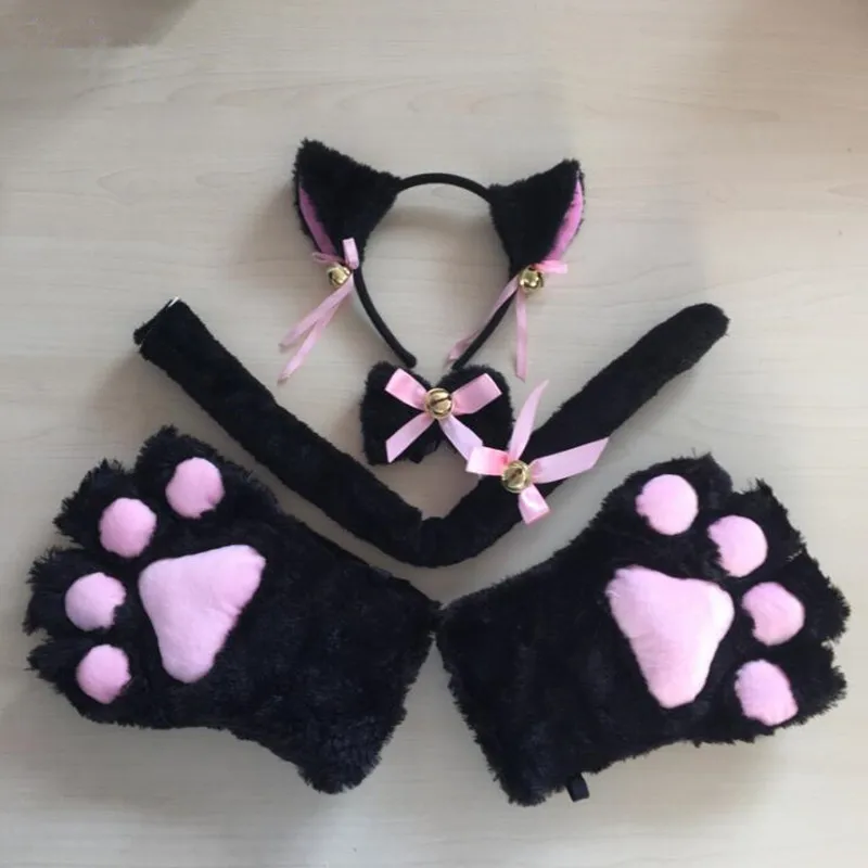 Милый плюшевый колокольчик с котом и лисицей повязка на голову бант хвост лапы