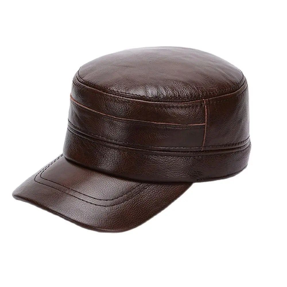 

Outdoor Men Real Cowhide Leather Brand New Warm Caps Baseball Cap Hat Fashion New Style Soft Leather Beret Belt Trucker Caps