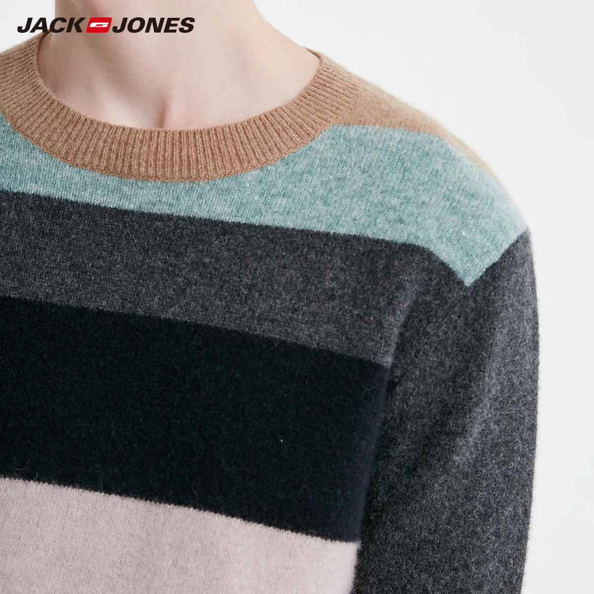 JackJones зимний мужской шерстяной свитер в полоску с круглым вырезом | 219125503 Мужская