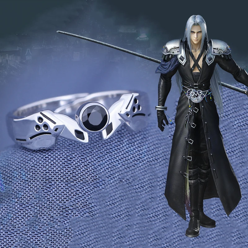 

Финальная фантазия VII, игра Sephiroth 925 пробы, Серебряное регулируемое кольцо на палец для мужчин, косплей, ювелирные изделия, аксессуары, подарк...