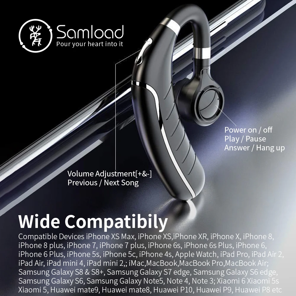 Samload Bluetooth гарнитура 30 часов воспроизведения беспроводные наушники для сотового