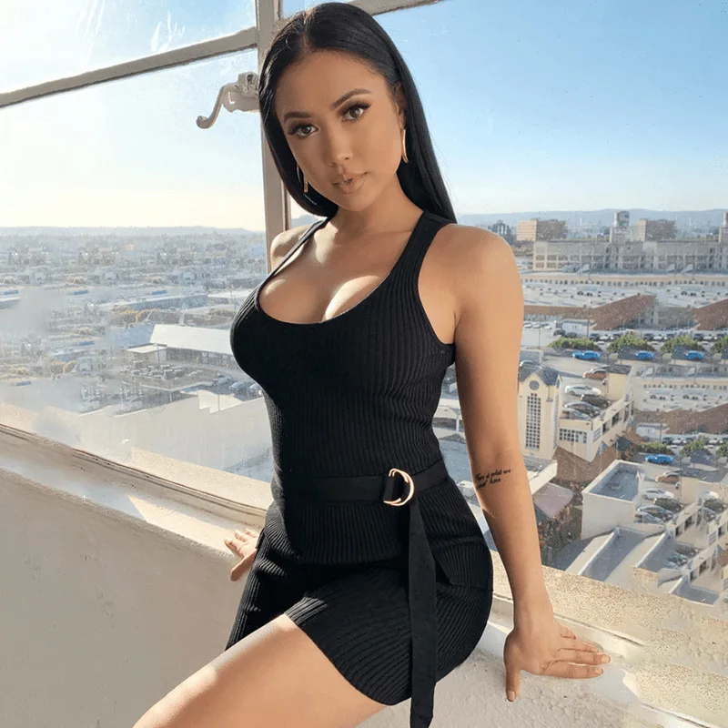 Комбинезон женский без рукавов милая повседневная одежда облегающий однотонный