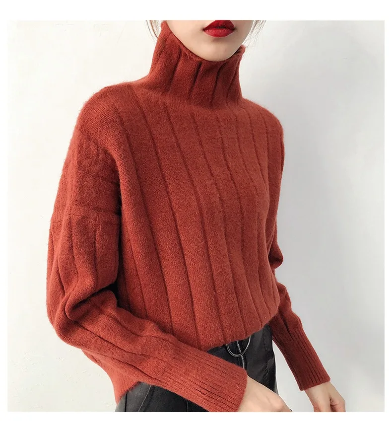 

Джемпер женский трикотажный H.SA, теплый полосатый свитер с высоким воротником, зима 2021
