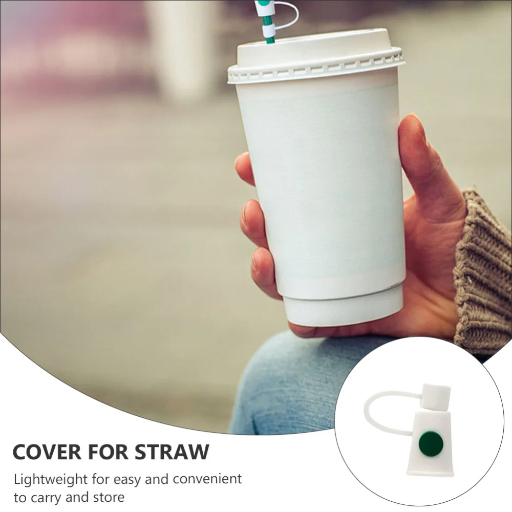 

1 Set 5 Pcs Silicone Straw Plugs Leakproof Reusable Straw Tip Covers (Green White)