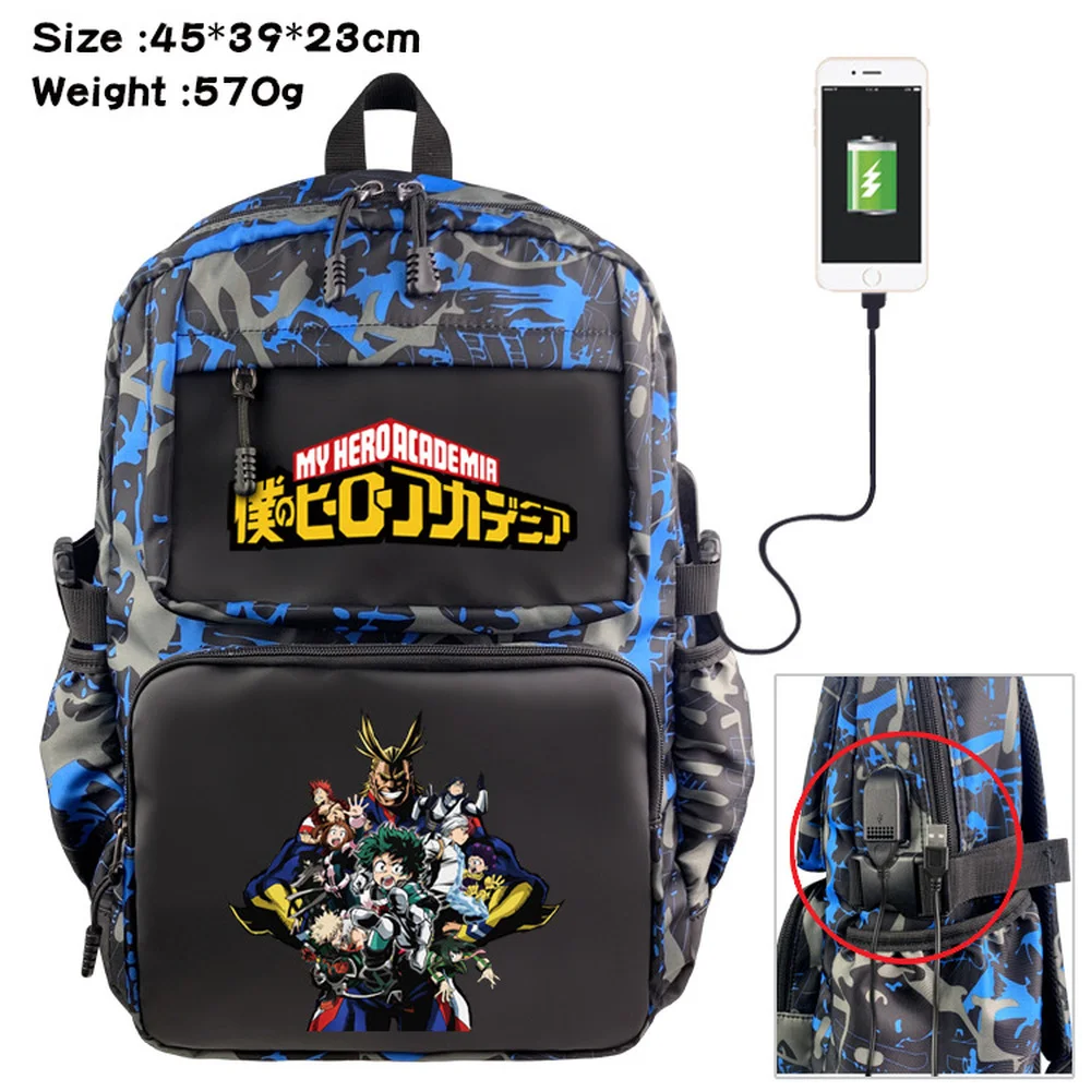 

Anime My Hero Academia Backpack Nylon Student Casual Schoolbag USB Cartoon Teenger Travel Laptop Bag Zipper Bookbag Knapsack