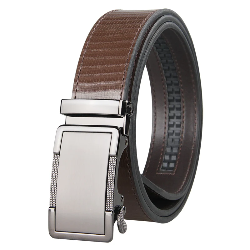 Brand Brown Leather Belt for Men Luxury Brand Fashion Automatic Buckle Ratchet Belts Comfort Click Leather Belt Male