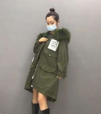 

Модная парка ZiZhen с шерстяной подкладкой, повседневное пальто на молнии с узором, отделка из меха енота, Женская парка с капюшоном, зима-осень...