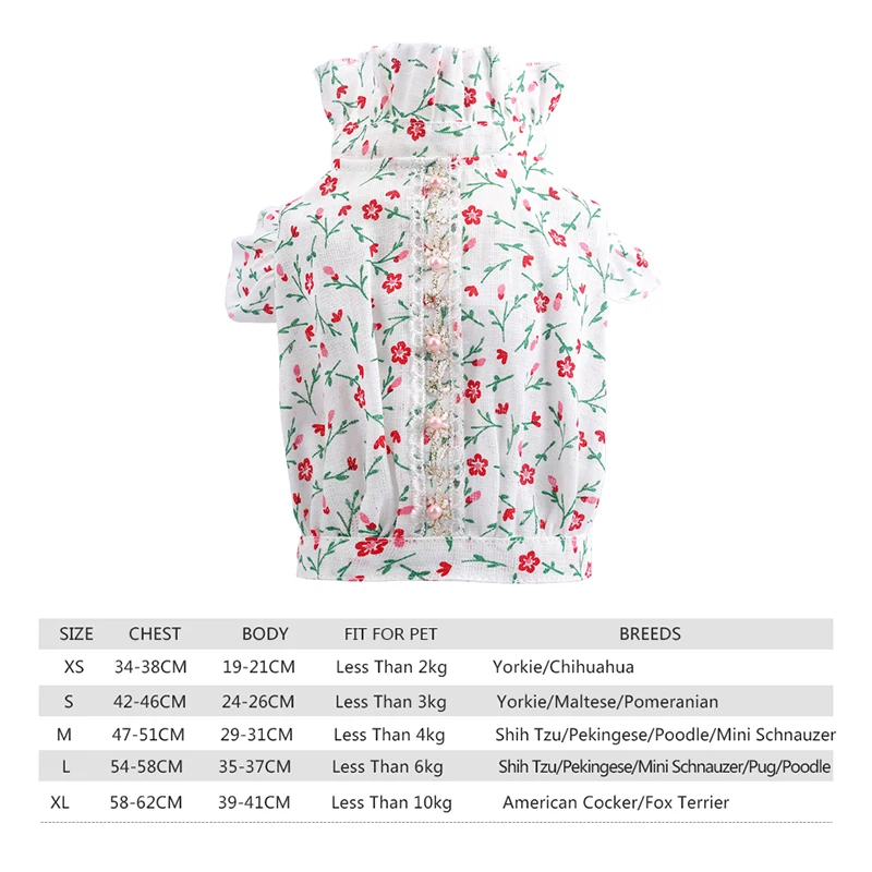 

Dogs Clothes Pastoral Style Spring Summer Cotton Litte Floral Dog Shirt Pet Clothing For Small Dog Bichon Pug Sweet Puppy Shirts