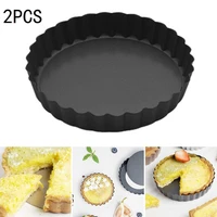 2 pack non stick round fluted tart tins removable bottom for pie tart cooking carbon steel non stick coating kitchen bakeware
