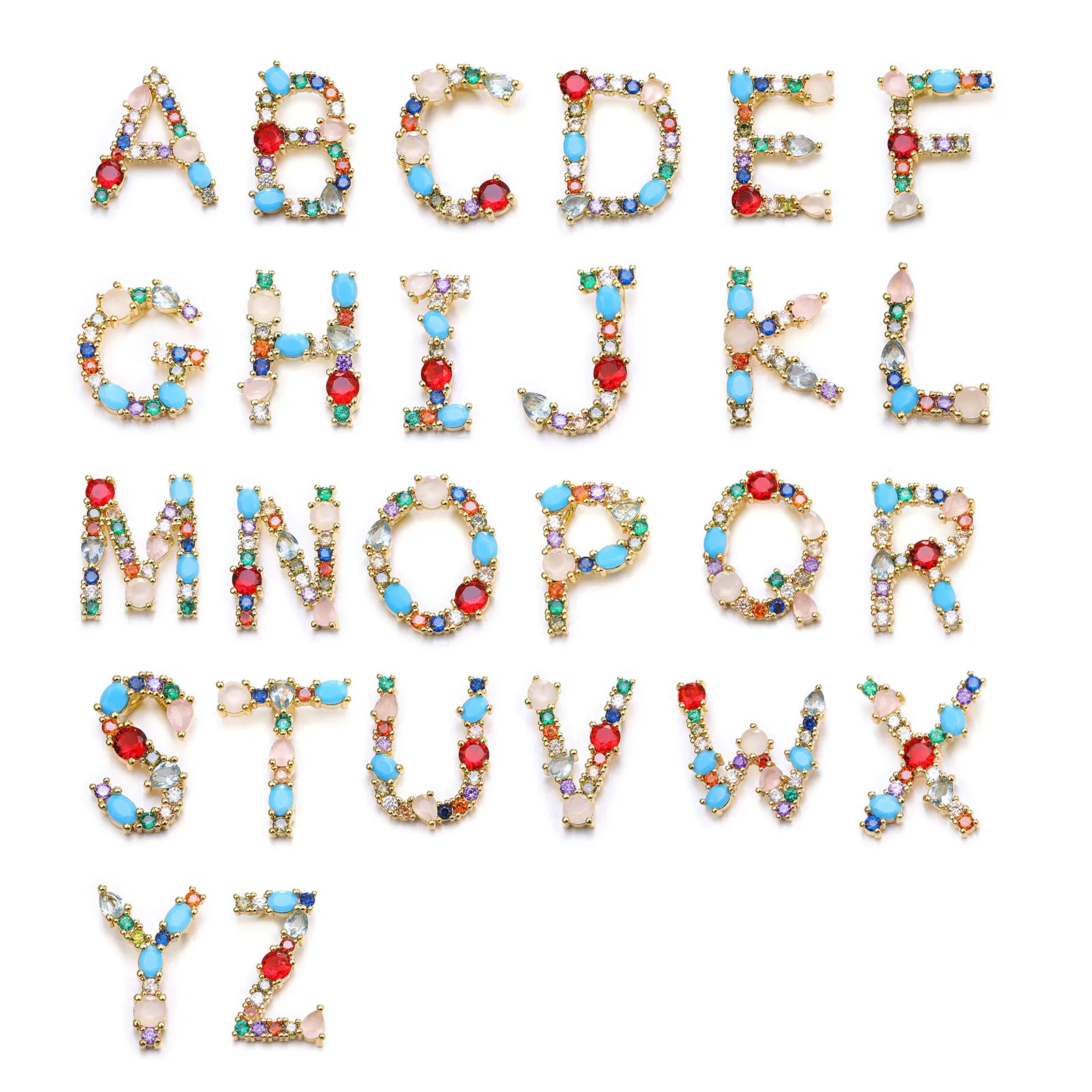 

Gold Plated Micro-inlaid Multicolor Zirconia Letter A-Z Alphabet Pendant For Necklace DIY CZ Jewelry Making Accessories Supplies